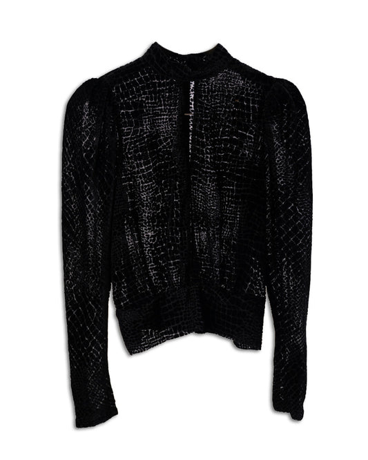 Frame Puff-Sleeved Devor√© Velvet Top - Black