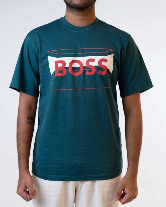 HUGO BOSS PRINTED GREEN ROUND NECK TSHIRT