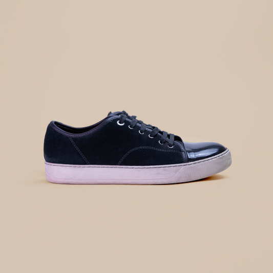 LANVIN DBB1 SUEDE AND PATENT LEATHER SNEAKERS BLUE