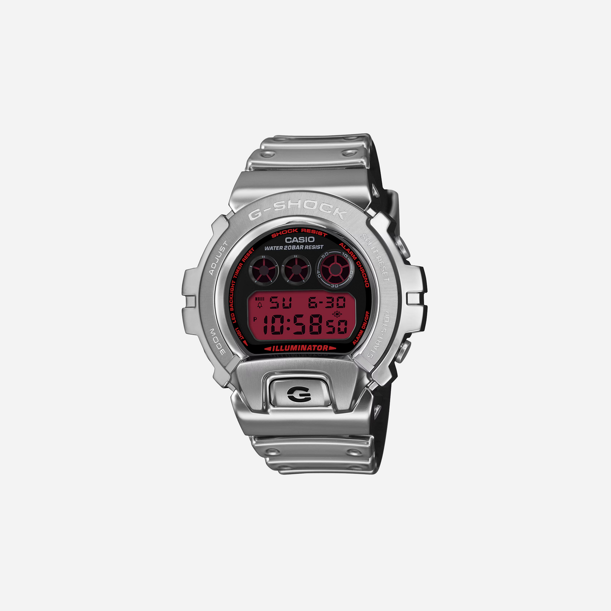 Casio G-Shock GM5600YRA-8 Fine Metallic Series Silver Red Circular Digital Watch