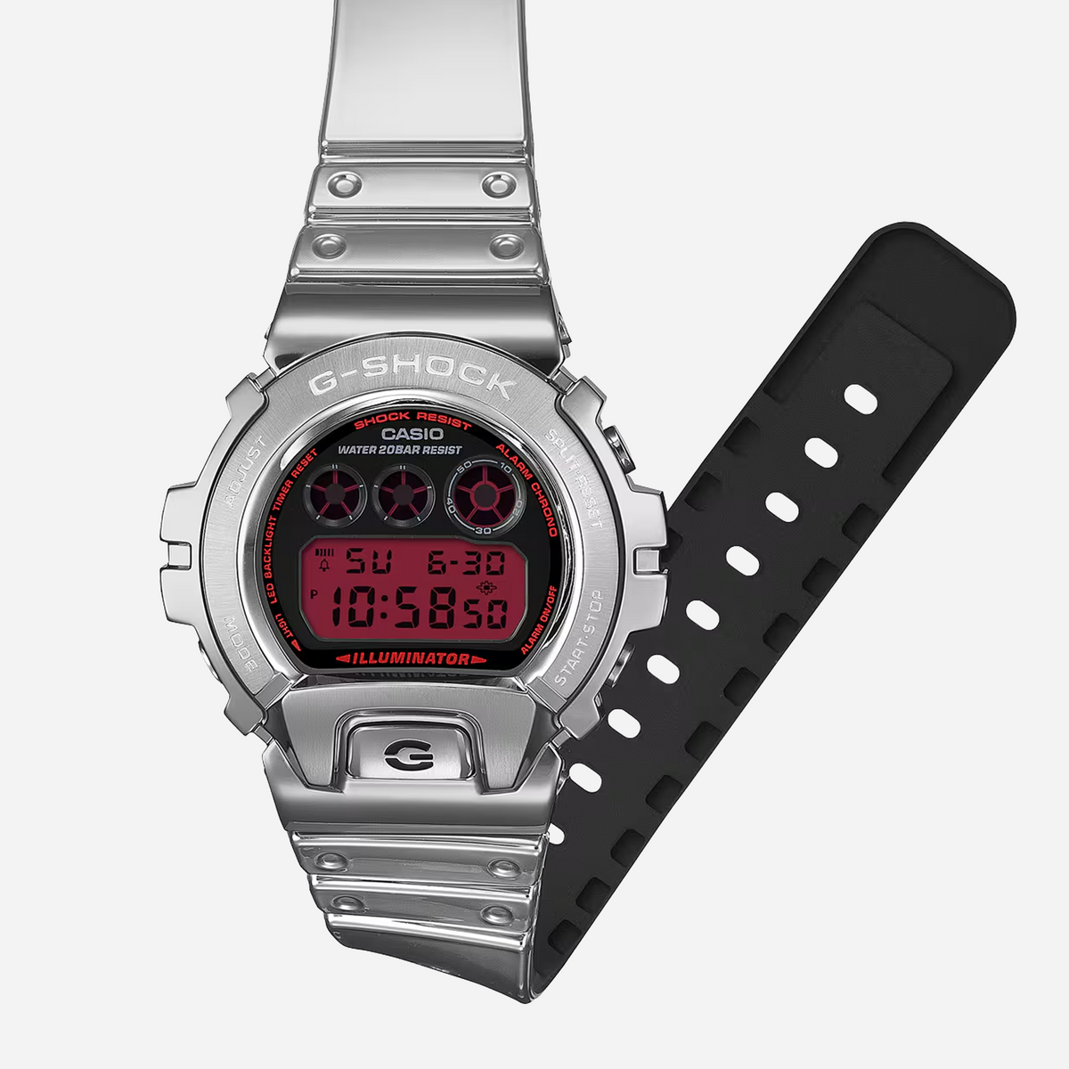 Casio G-Shock GM5600YRA-8 Fine Metallic Series Silver Red Circular Digital Watch