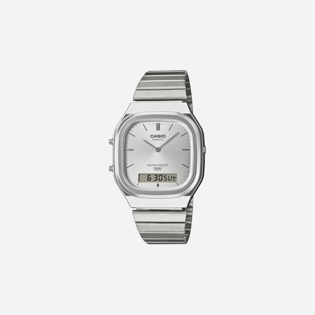 Casio Vintage AQ-240E-7A Silver Dial Analog Digital Stainless Steel Watch with Dual Time D420
