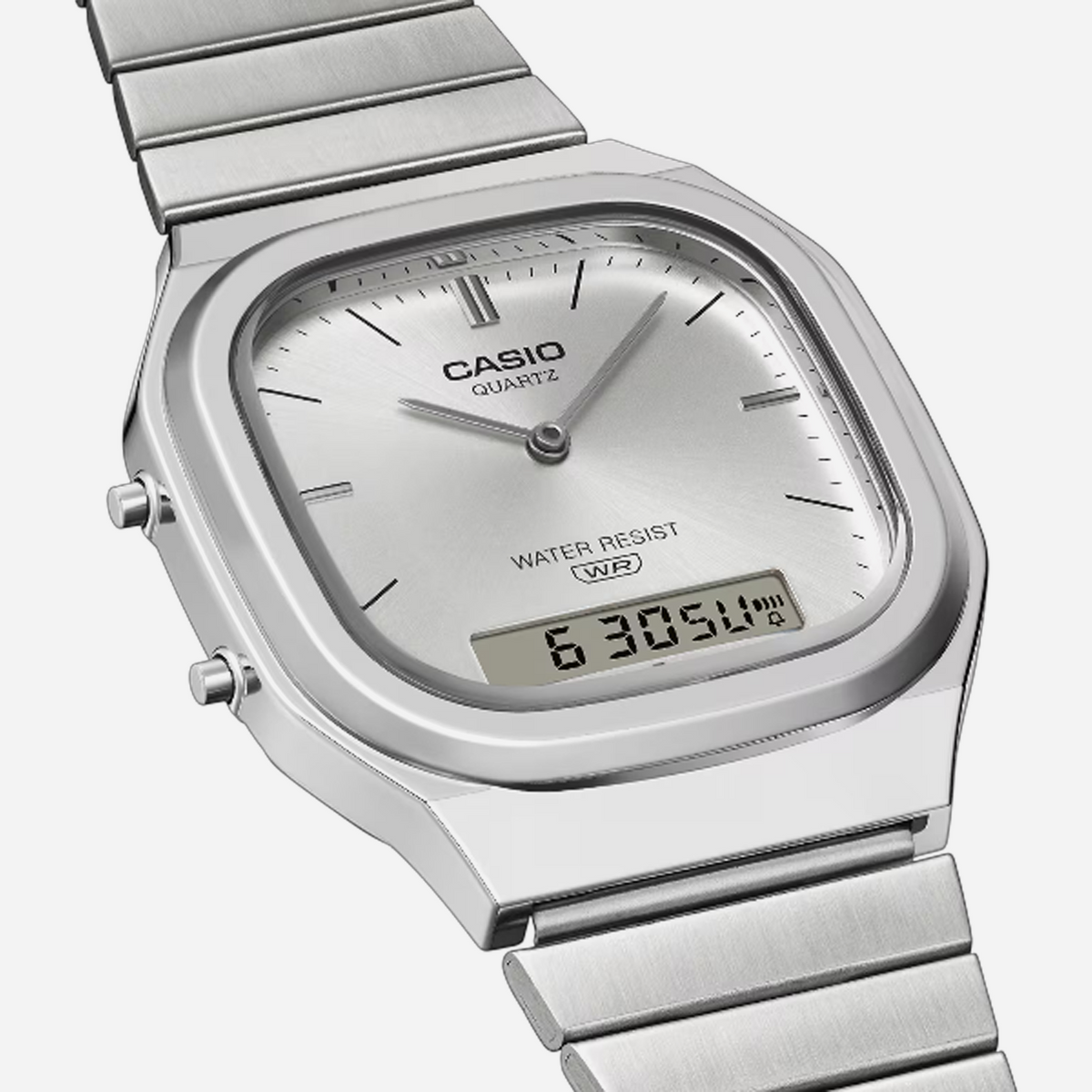 Casio Vintage AQ-240E-7A Silver Dial Analog Digital Stainless Steel Watch with Dual Time D420