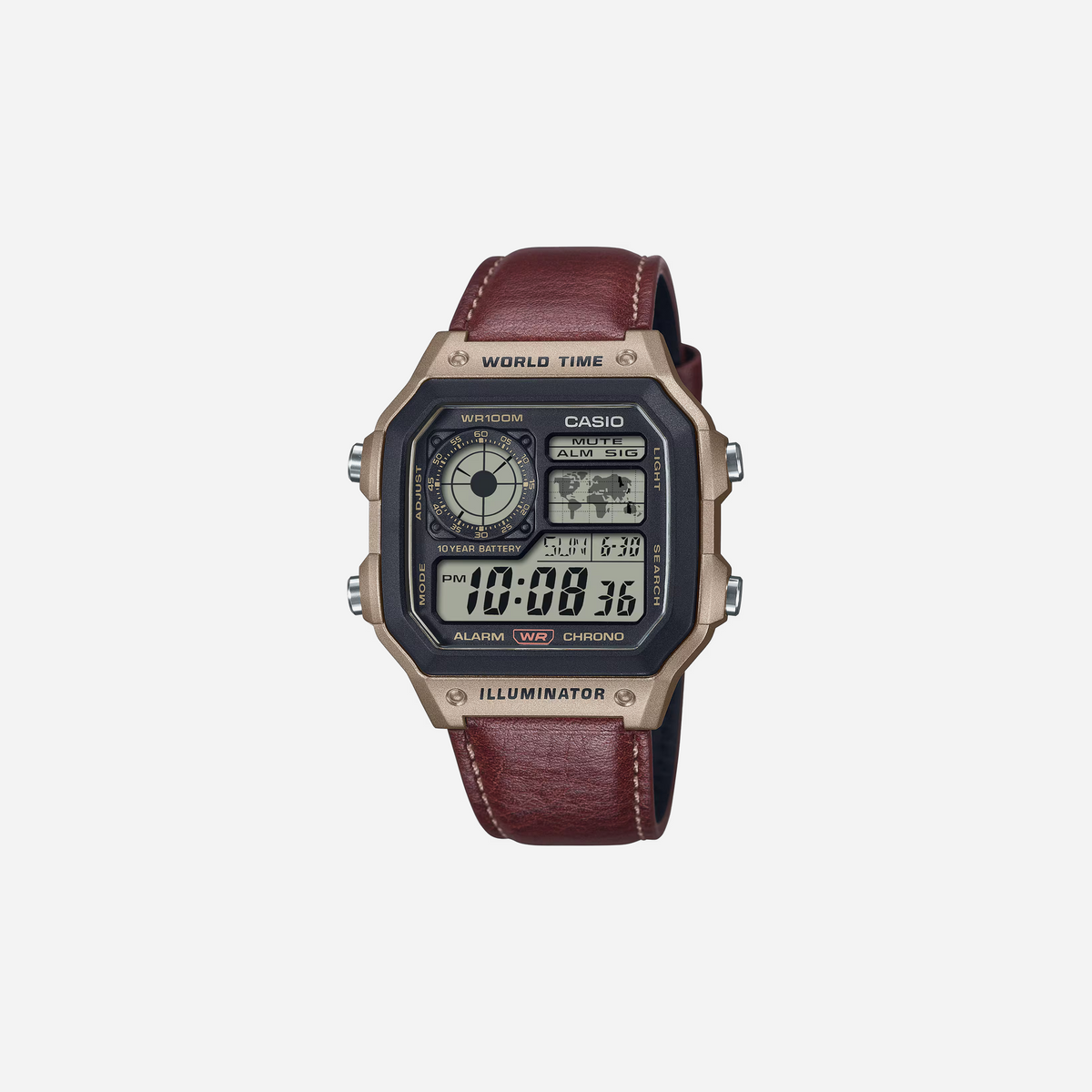 Casio Youth AE-1200WHL-5AVDF Digital Black Dial Brown Leather Strap Watch