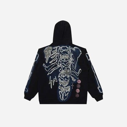 Cactus Jack by Travis Scott For Fragment Skeleton Graffiti Full Zip Hoodie 'Black'