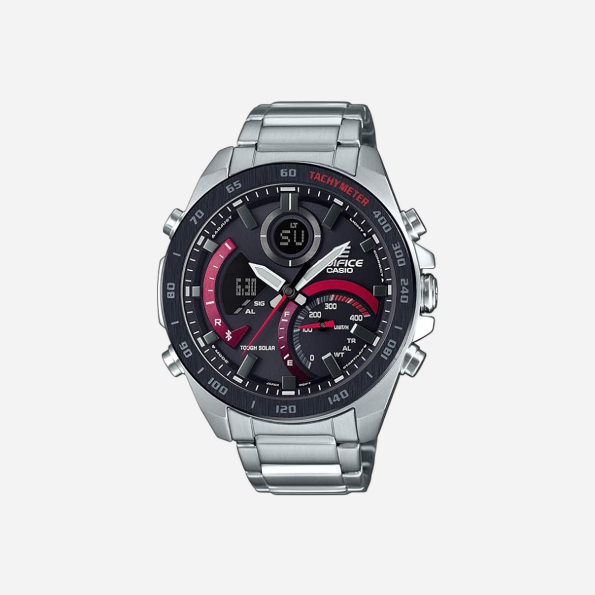 Casio Edifice ECB-900DB-1ADR Black & Red Analog-Digital Dial Silver Stainless Steel Band Men's Watch Smartphone Link World Time EX499