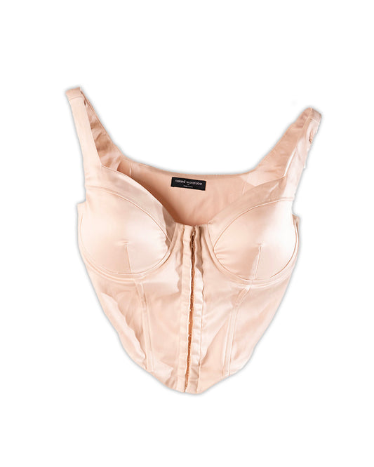 Naked Wardrobe Satin Bustier Top In Cream Tan