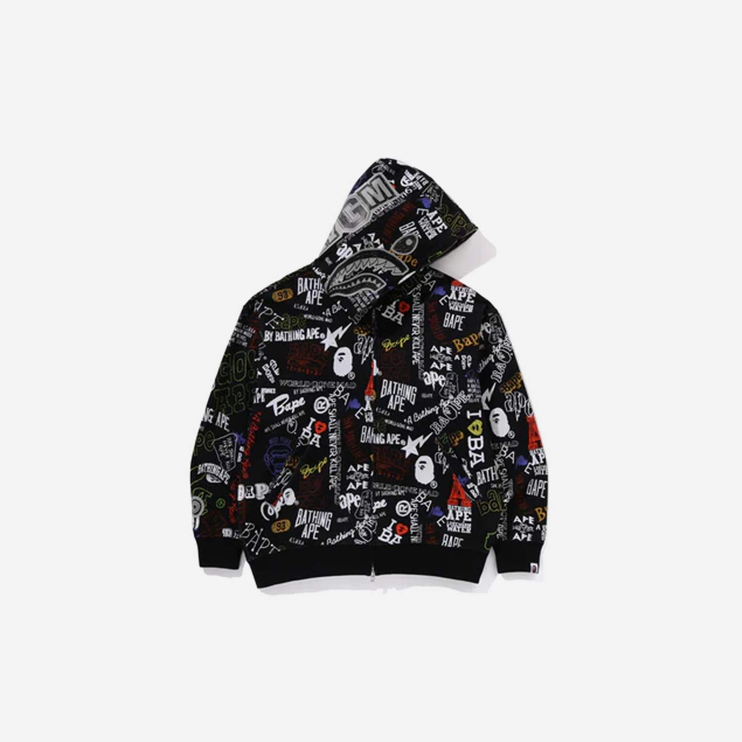 Bape Mens Hand Draw Pattern Shark Zip Hoodie