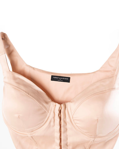 Naked Wardrobe Satin Bustier Top In Cream Tan