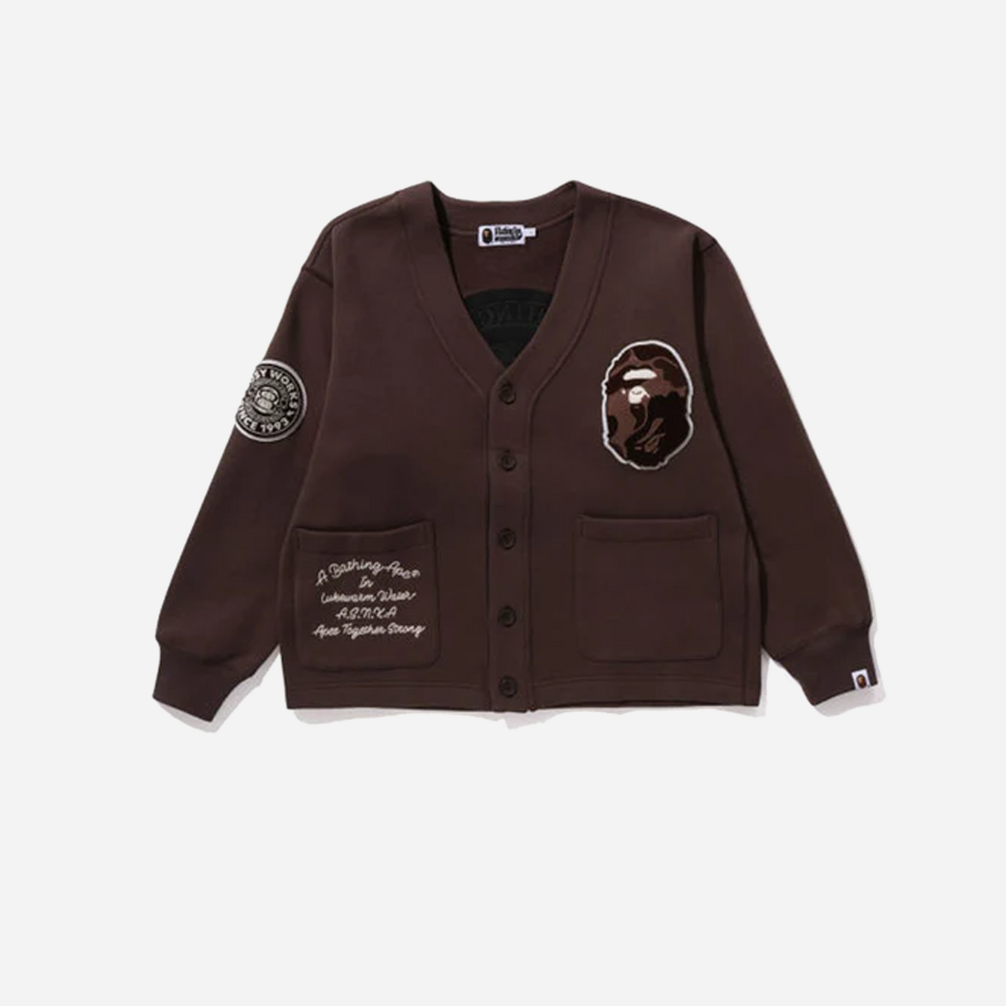 Bape Mens College Badges Brown Cardigan