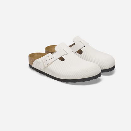 Birkenstock Boston Suede Embossed White White/Corduroy Antique White