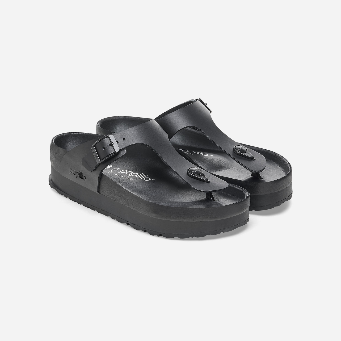 Birkenstock Gizeh Flex Platform Natural Leather Black Black