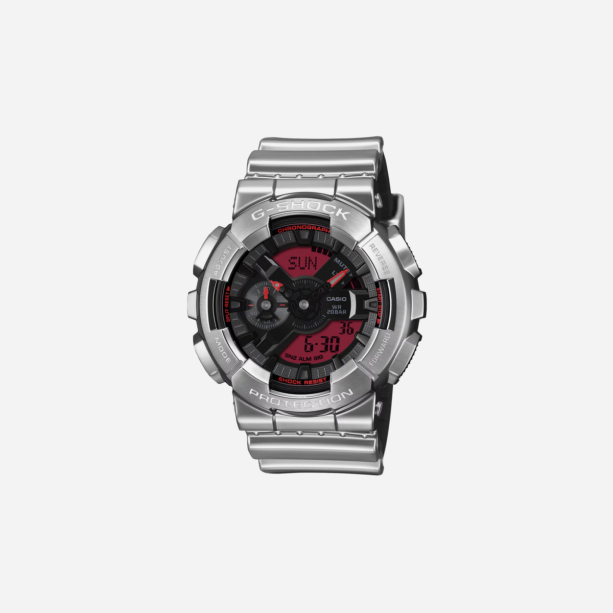 Casio G-Shock GM110YRA-8A Fine Metallic Series Silver Red Analog-Digital Watch