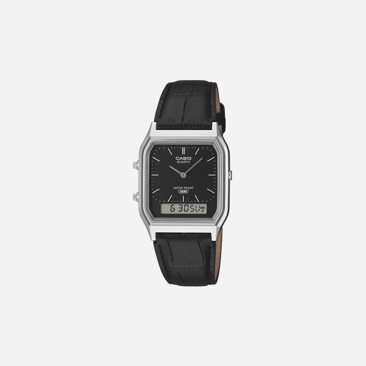 Casio Vintage AQ-230EL-1A Black Dial Genuine Leather Strap Watch
