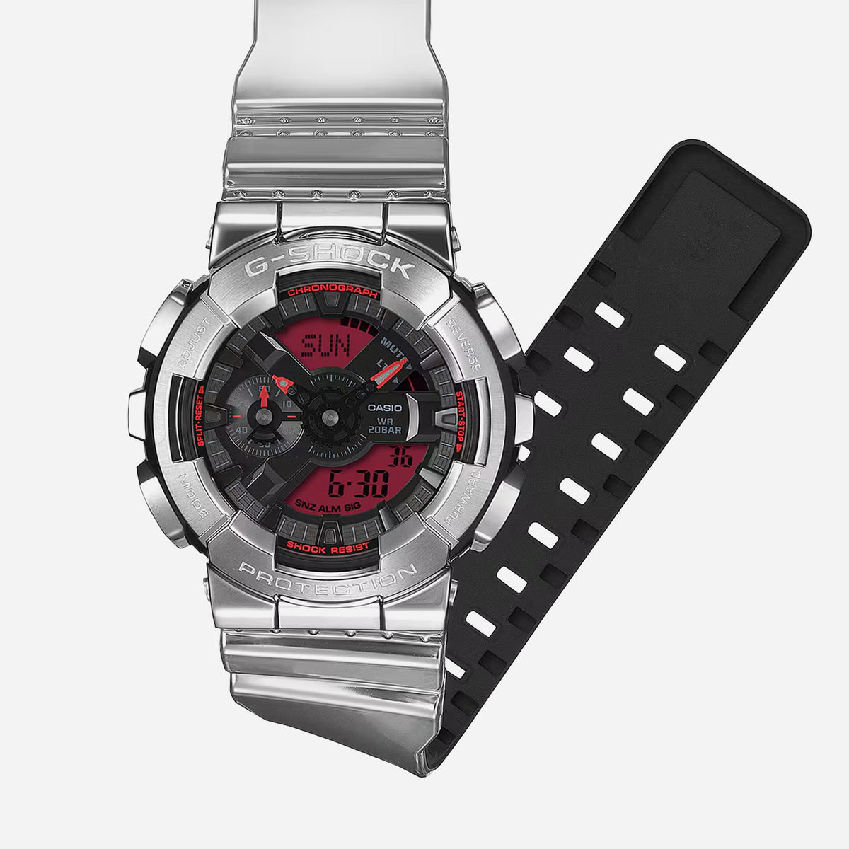 Casio G-Shock GM110YRA-8A Fine Metallic Series Silver Red Analog-Digital Watch