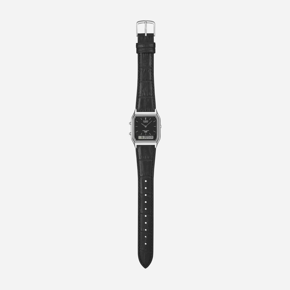 Casio Vintage AQ-230EL-1A Black Dial Genuine Leather Strap Watch
