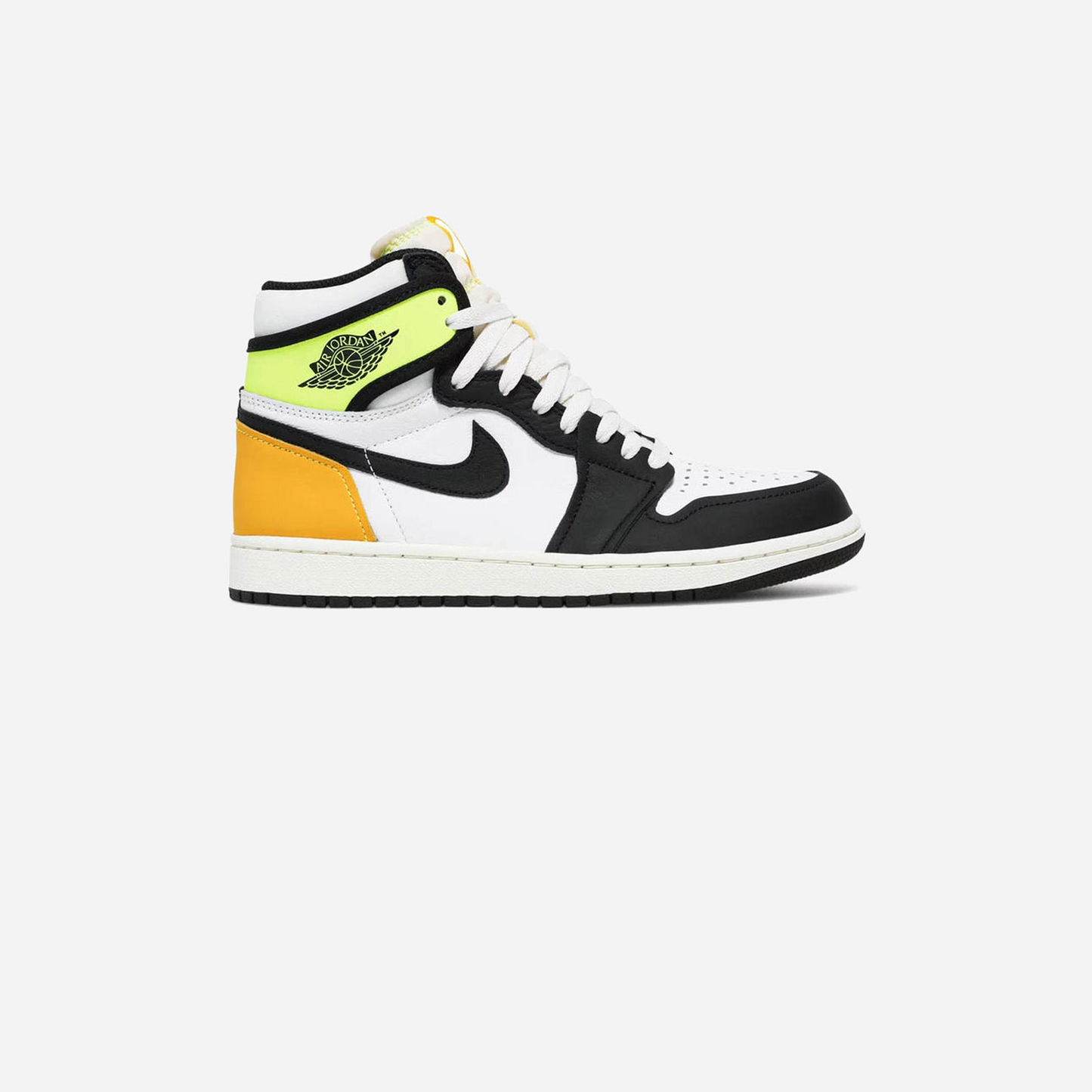 Jordan 1 Retro High White Black Volt University Gold (GS)