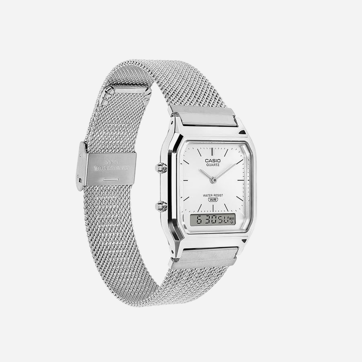 Casio Vintage AQ-230EM-7ADF Analog-Digital Mesh White Watch