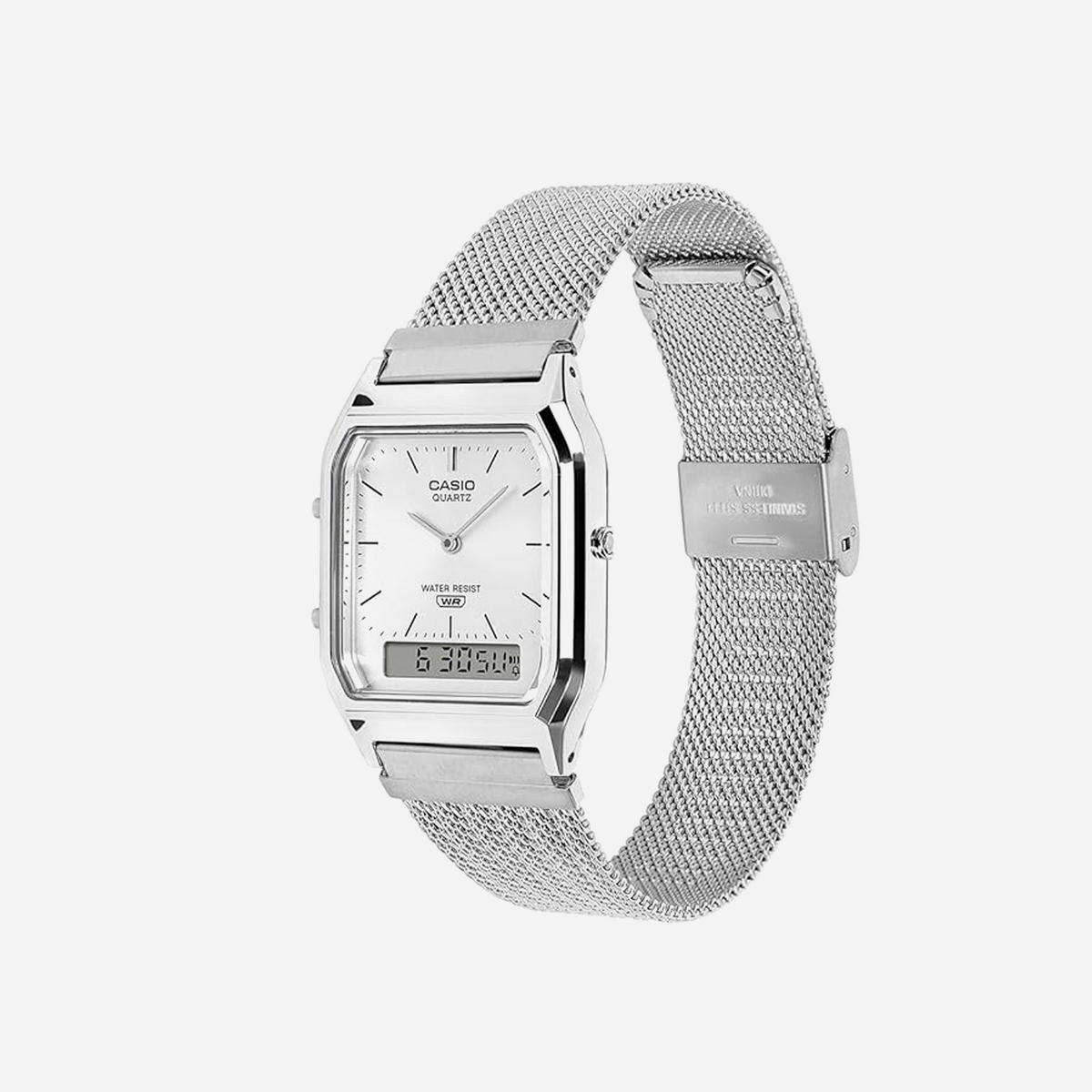 Casio Vintage AQ-230EM-7ADF Analog-Digital Mesh White Watch