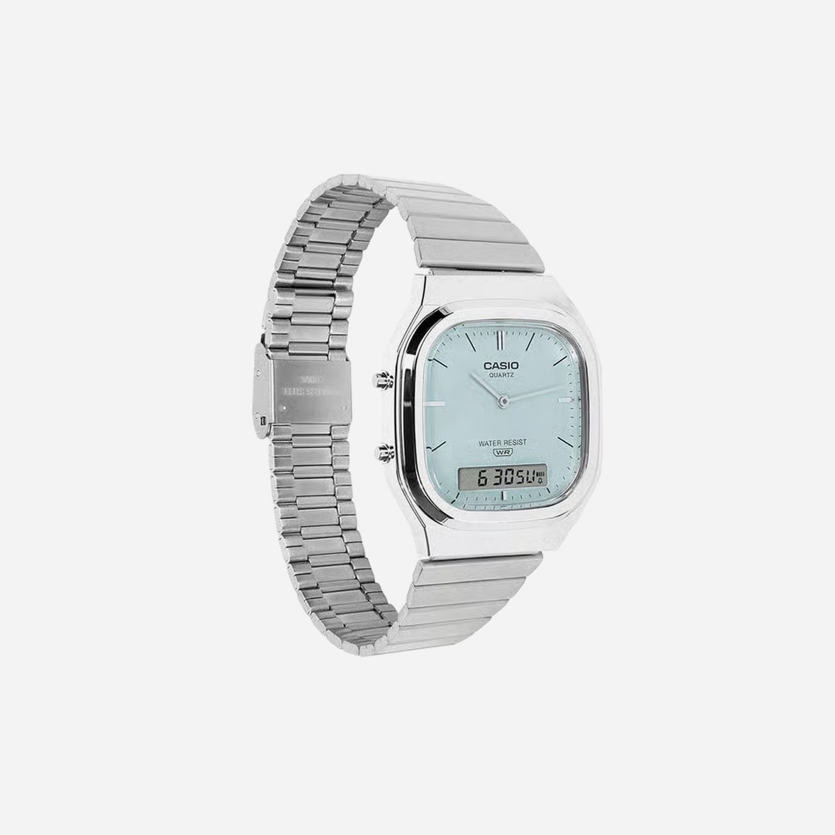 Casio Vintage AQ-240E-2A Light Blue Dial Analog Digital Stainless Steel Watch with Dual Time D429