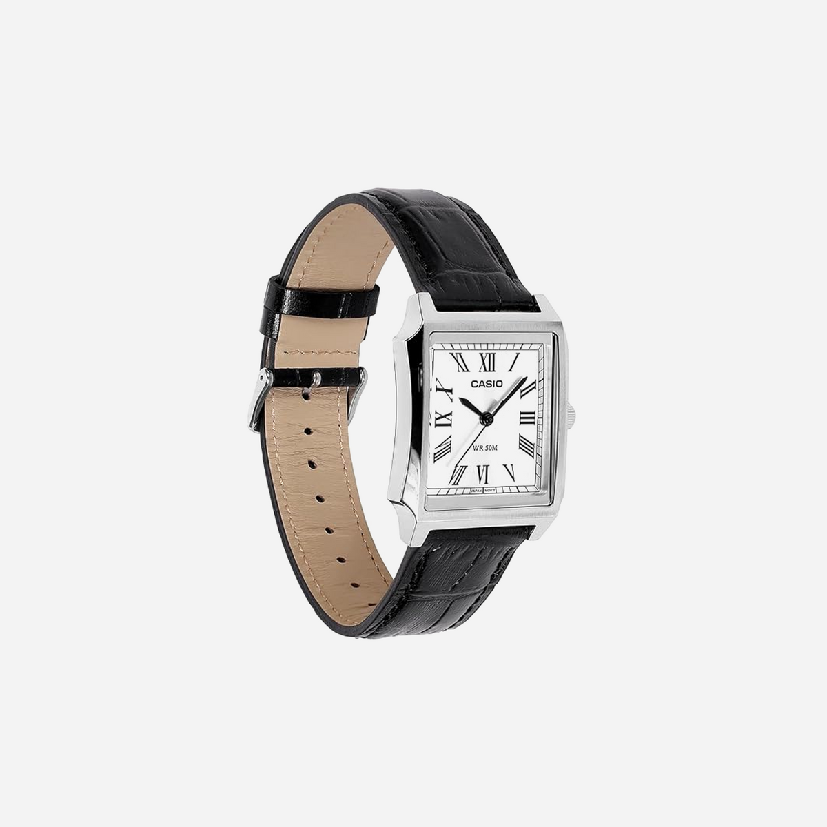 Casio Enticer MTP-B190L-7BVDF Silver Dial Black Leather Strap Watch A2546