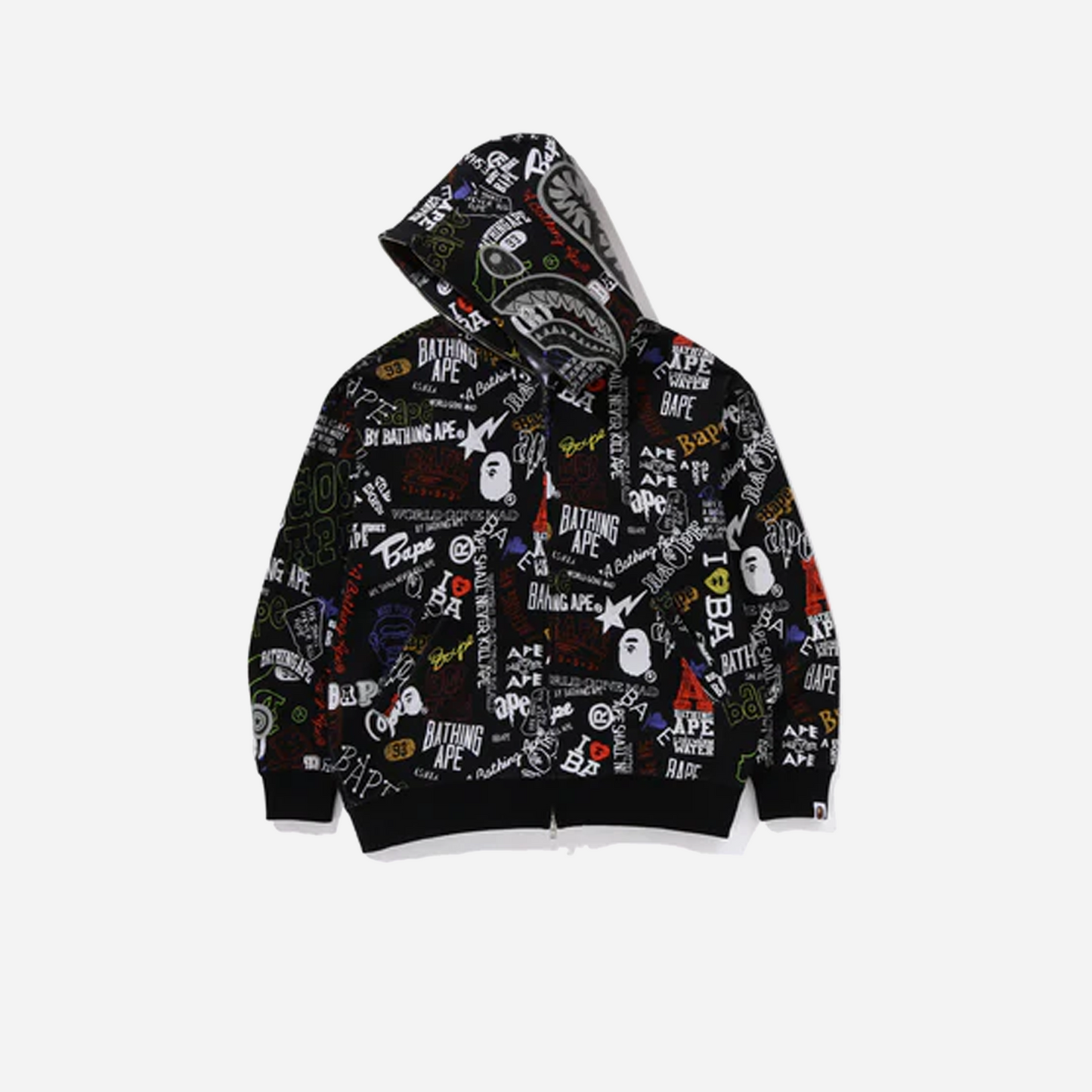 Bape Mens Hand Draw Pattern Shark Zip Hoodie