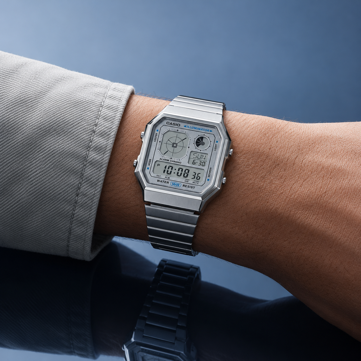 Casio Vintage A130WE-7ADF Quartz Silver Dial Digital Stainless Steel Watch