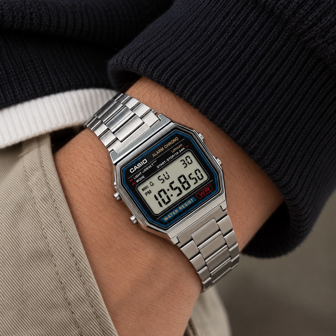 Casio Vintage A158WA-1DF Quartz Black Dial Digital Stainless Steel