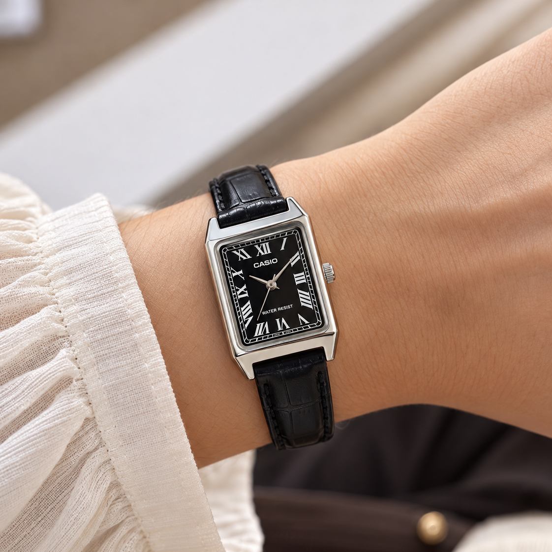 Casio Enticer LTP-V007L-1B Quartz Black Dial Analog Leather Watch WMNS