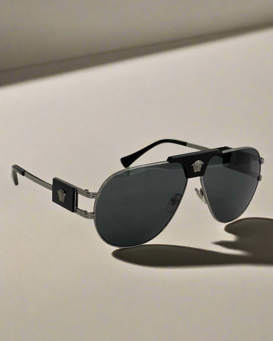 VERSACE DARK GREY PILOT MEN'S SUNGLASSES