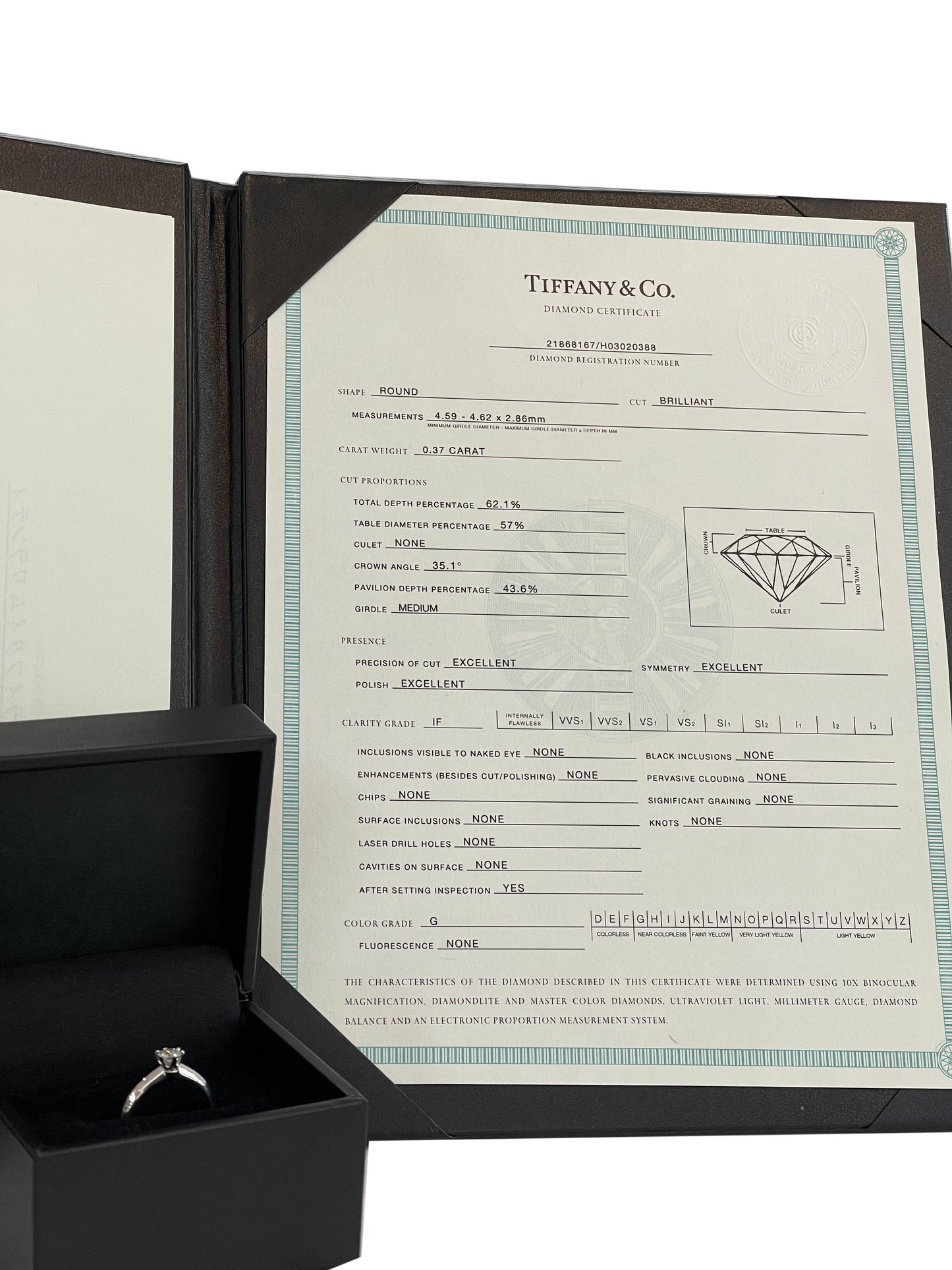 TIFFANY & CO CLASSIC PRAWN PLATINUM 0.37 CARAT IF DIAMOND RING WITH TIFFANY CERTIFICATE