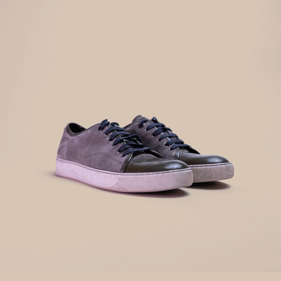 LANVIN DBB1 SUEDE AND PATENT LEATHER SNEAKERS GREY GREEN