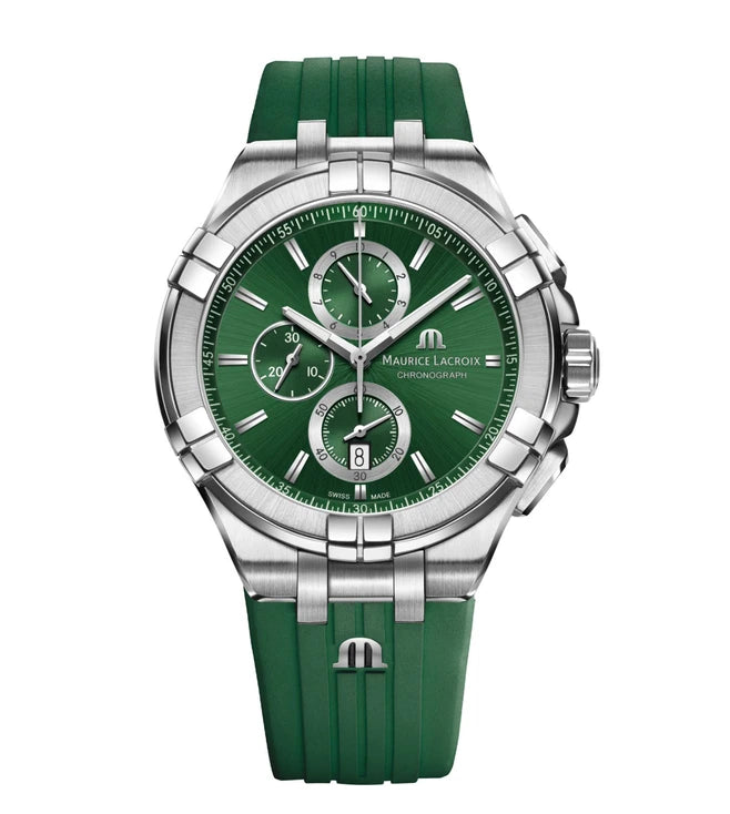 Maurice Lacroix Aikon Men's Green Dial and Green Rubber Strap Watch - AI1018-SS000-630-5