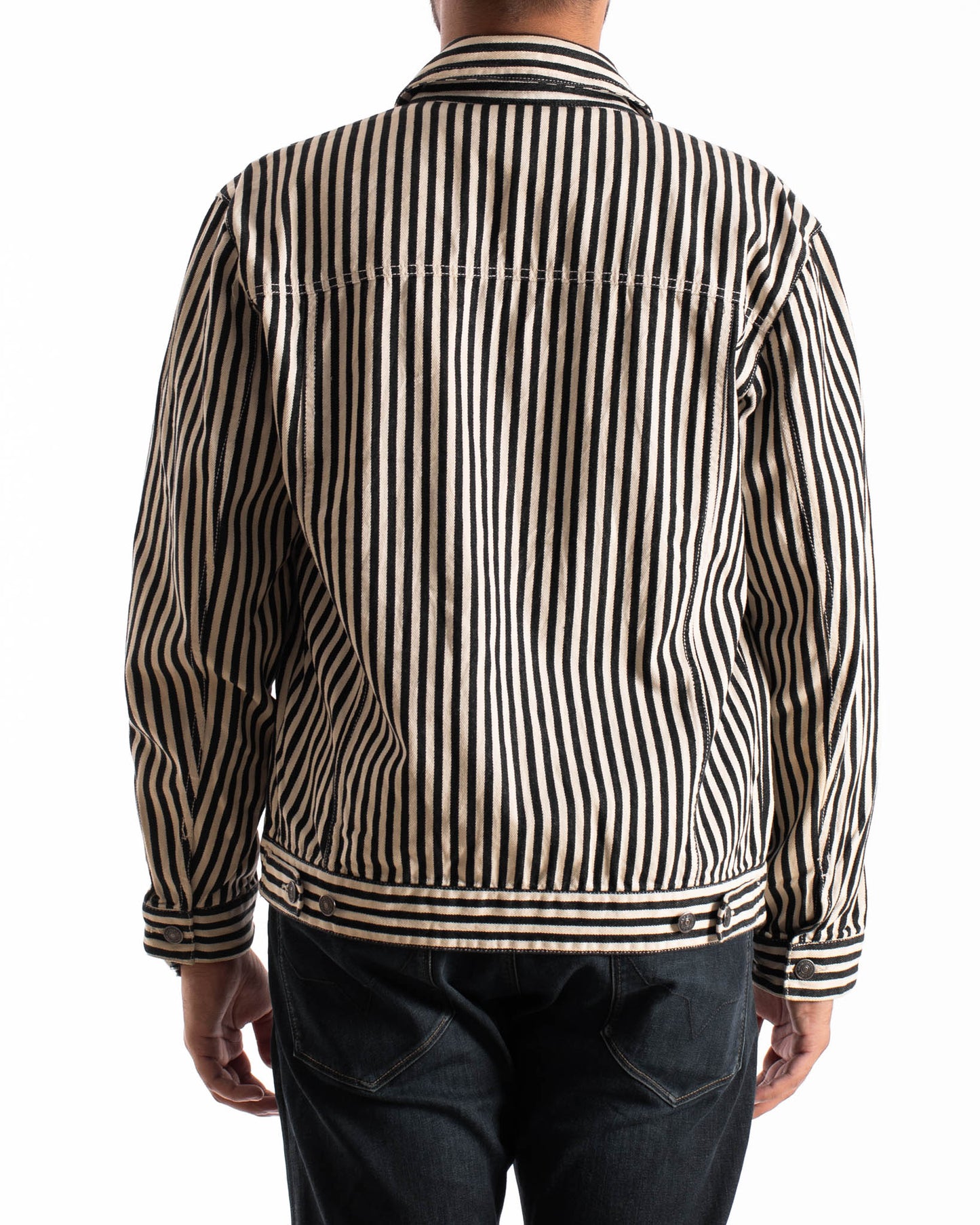 SPao Korea Black And White Stripe Denim Jacket