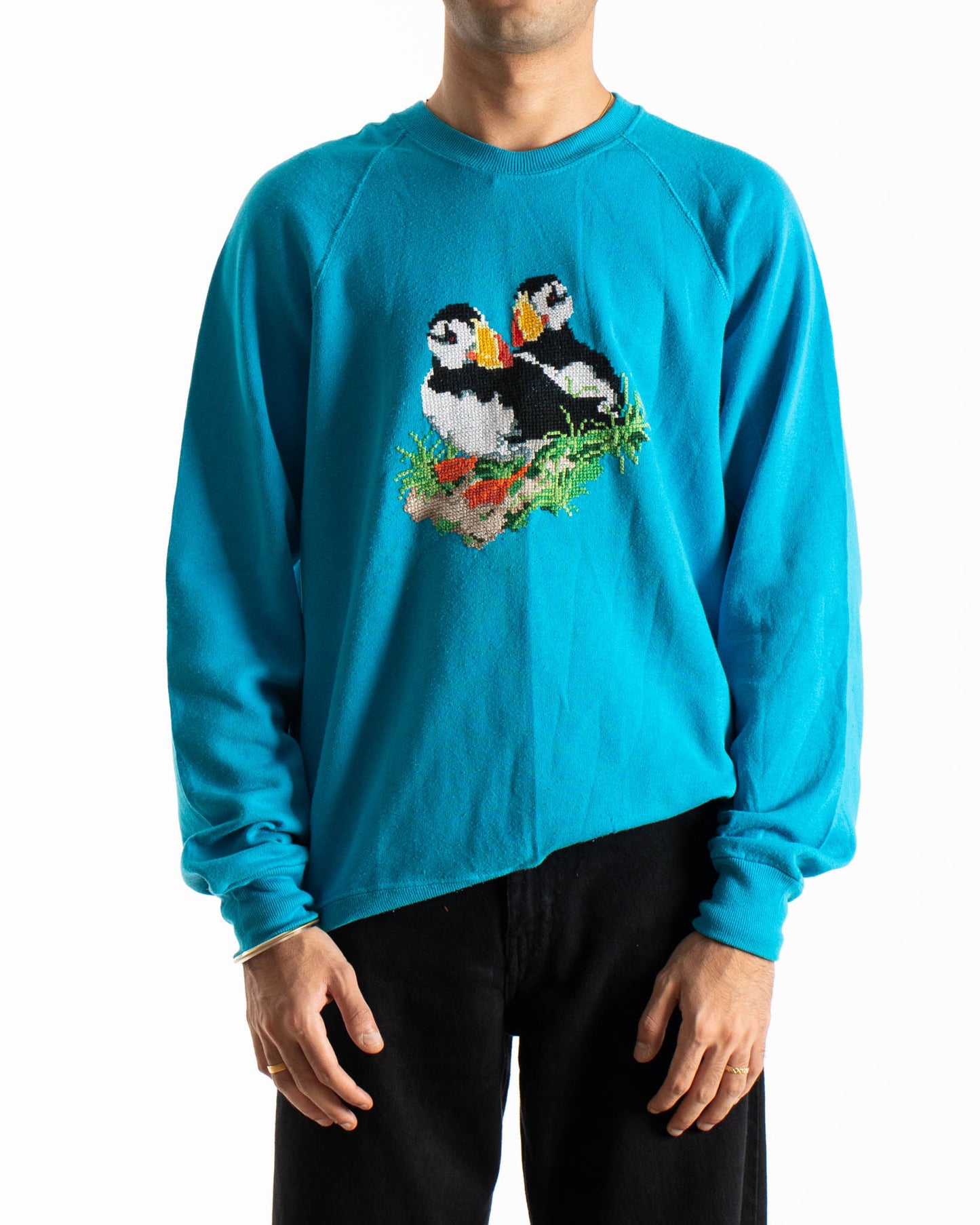 Vintage 90'S Lee Made In Usa Forest Birds Crewneck Teal