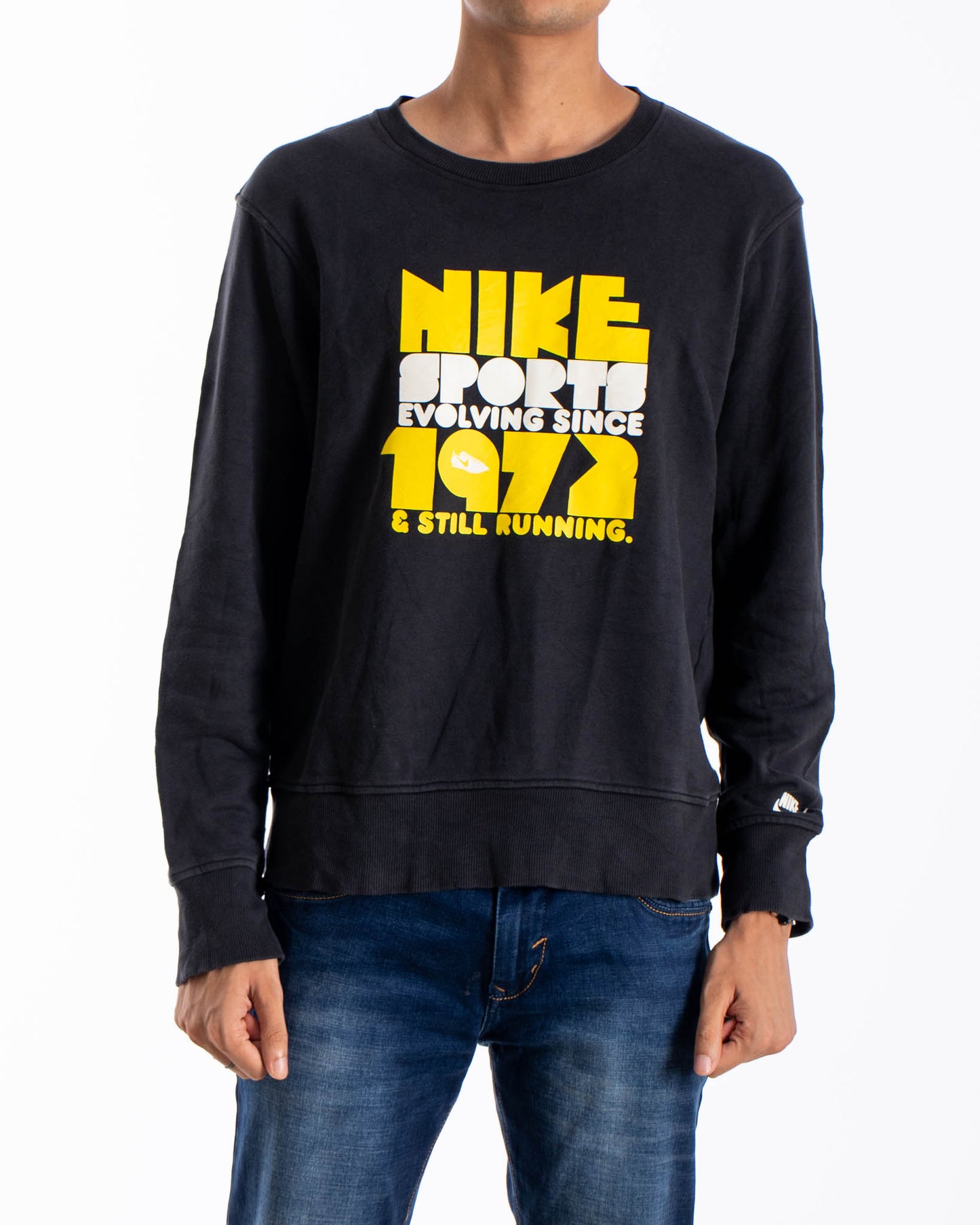 Vintage Nike SPortswear Tag Evolving 1972 Black/White/Yellow Crewneck