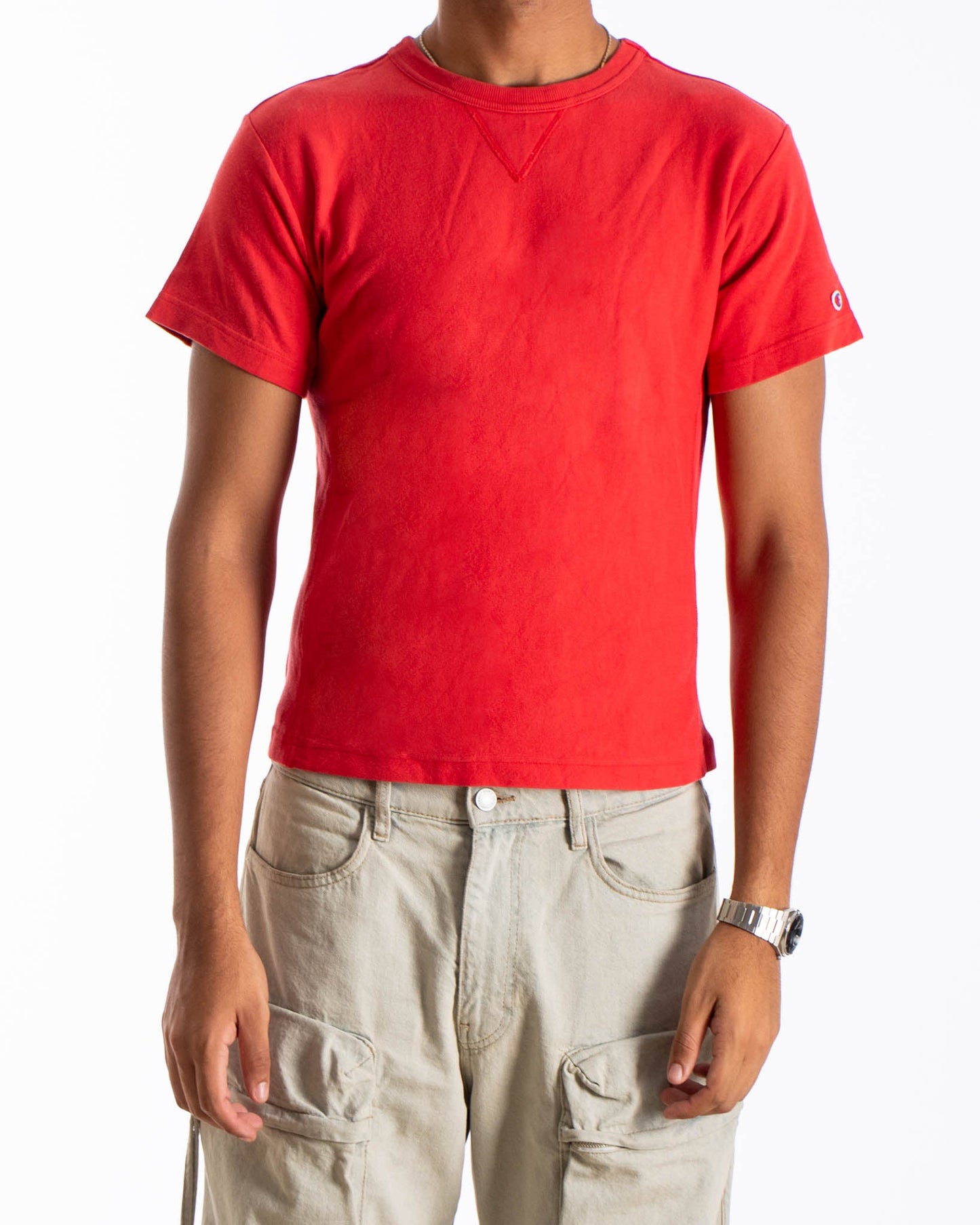 Vintage Champion Reverse Weave Tee Red Slim Fit