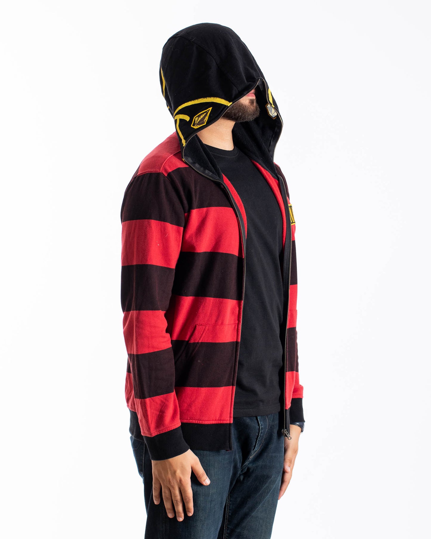 Volcom Usa Full Zipup Hood Smiley With Diamond Eyes Hoodie Red/Black/Yellow