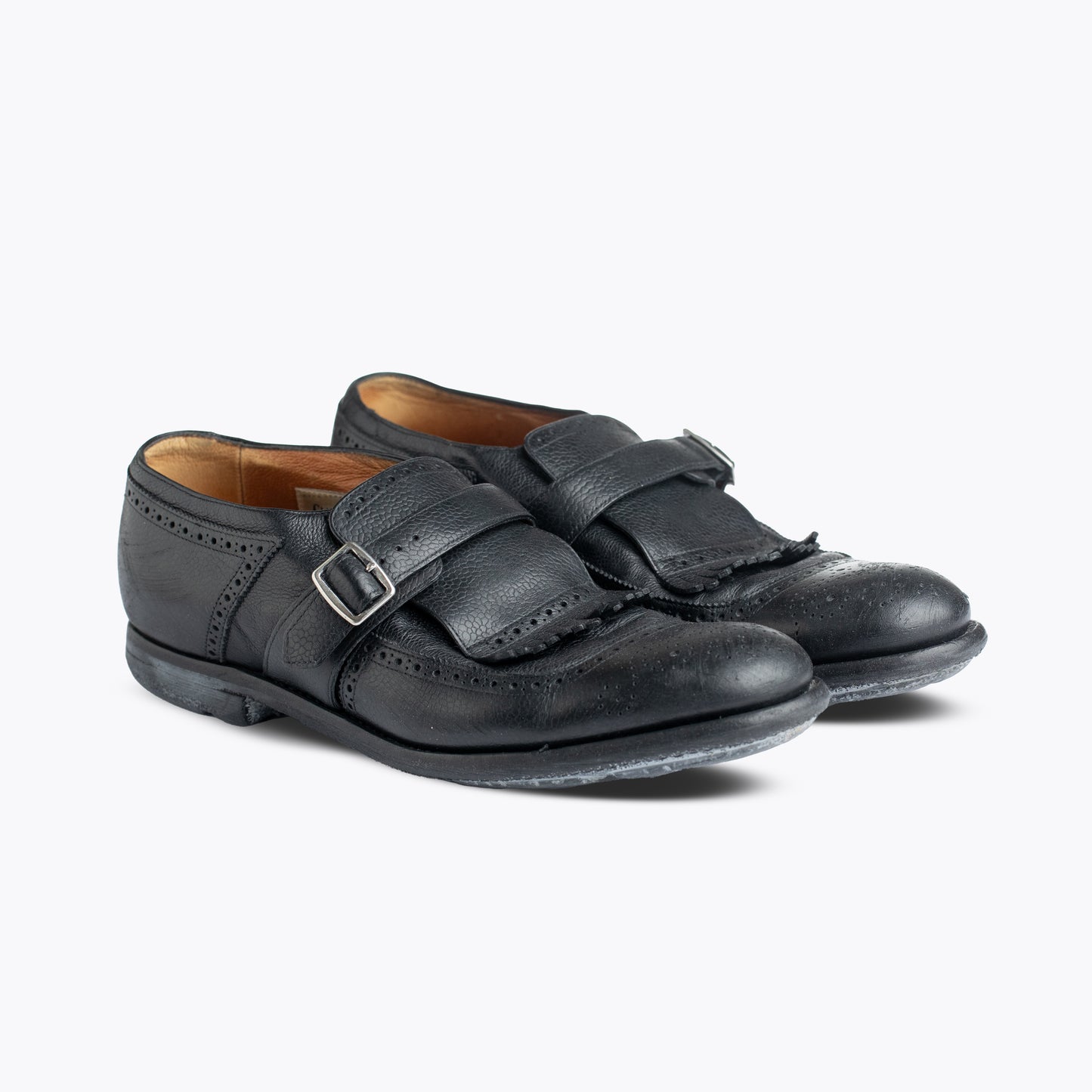 Church And Co Black Leather Monk Straps Shoes