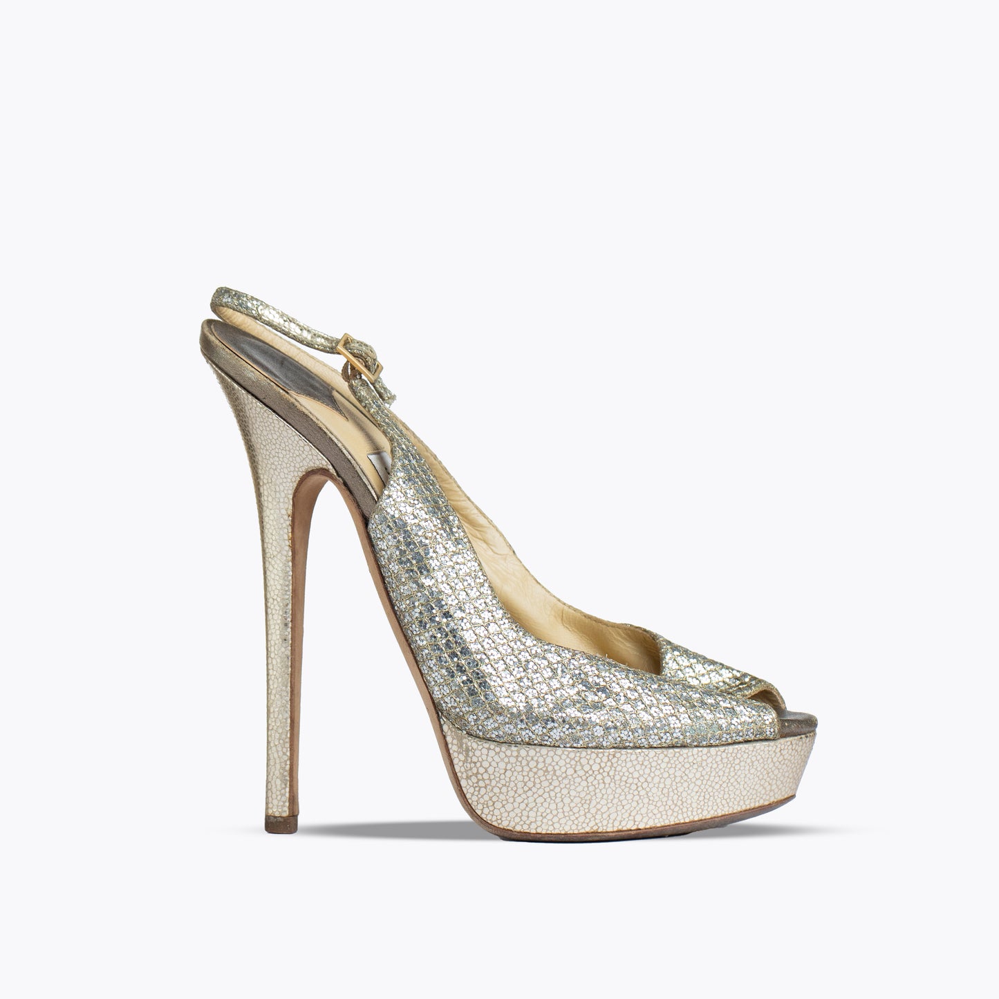 JIMMY CHOO NOVA GOLD GLITTER SLINGBACK PUMPS