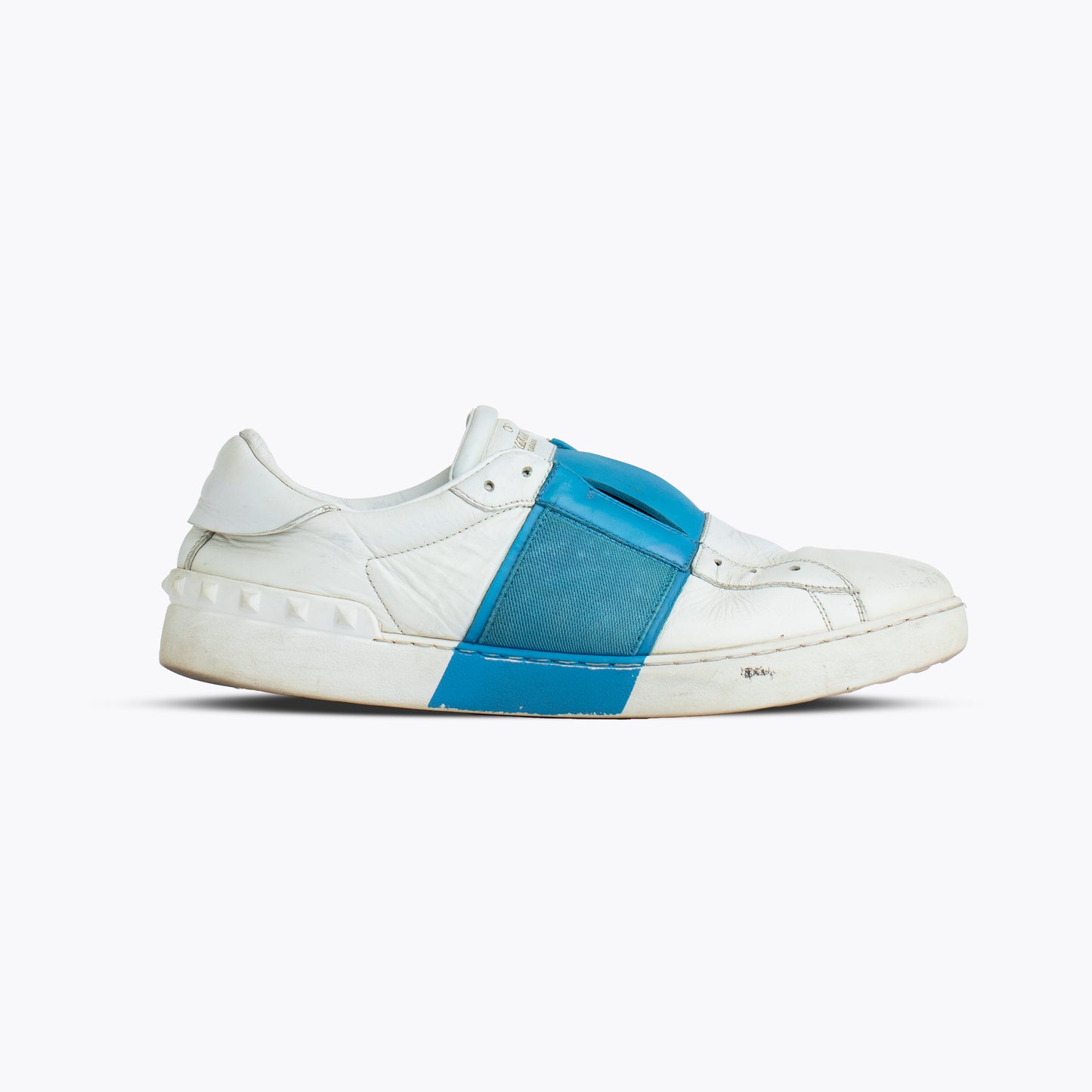 Valentino White/Blue Leather Rockstud Sneakers