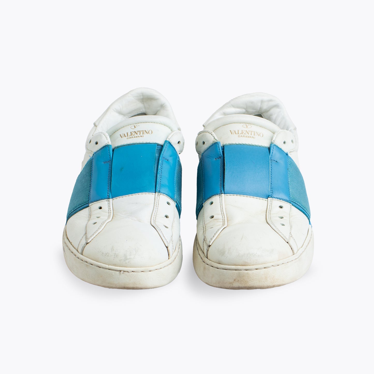 Valentino White/Blue Leather Rockstud Sneakers