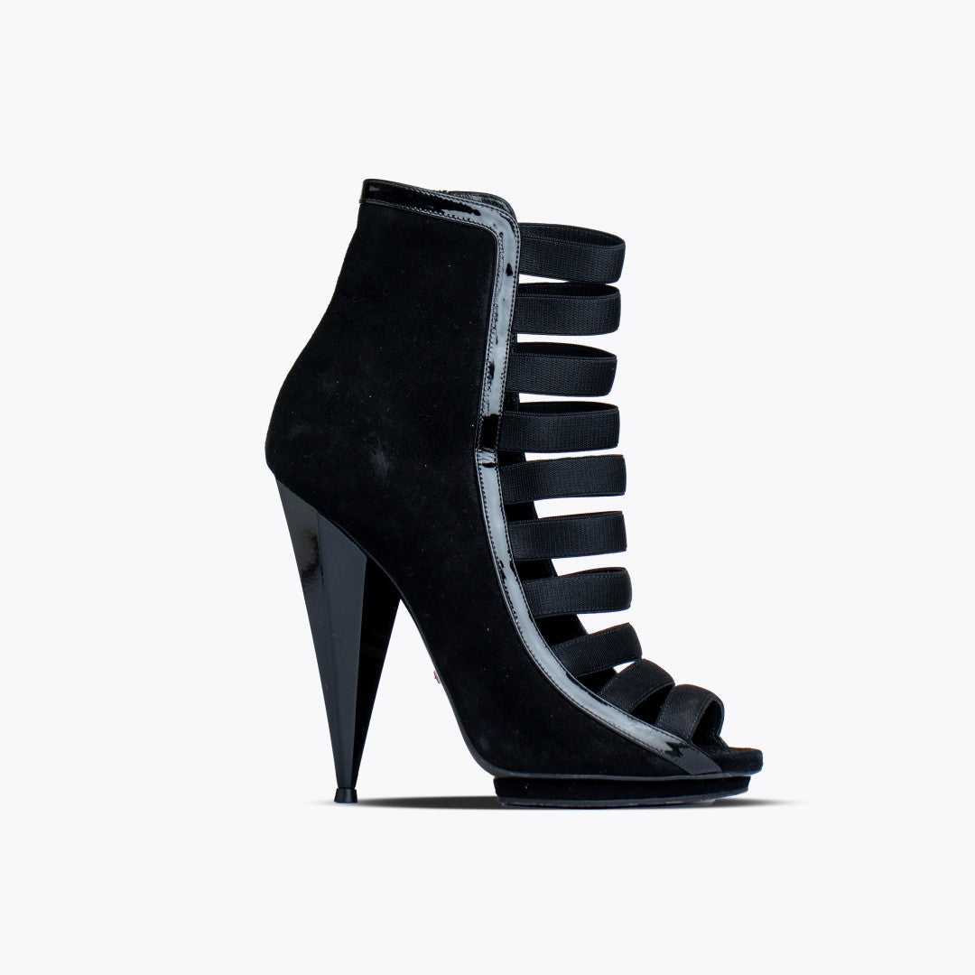 Gucci Black Patent And Suede Olimpia Strappy Ankle Boot