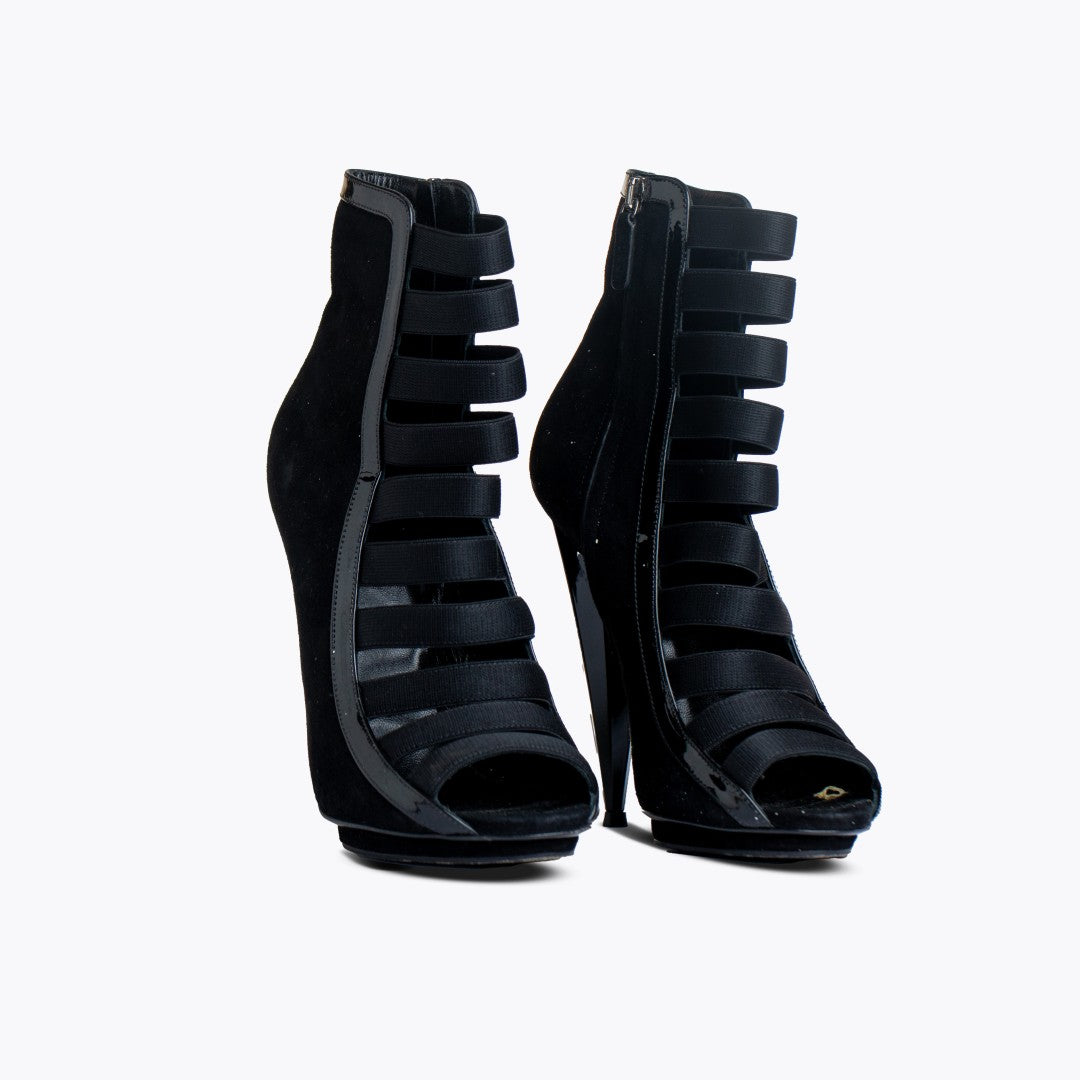 Gucci Black Patent And Suede Olimpia Strappy Ankle Boot