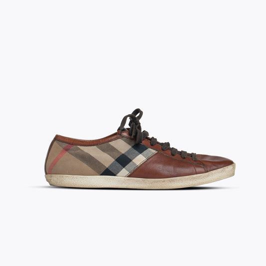 Burberry Brown Leather And Nova Check Canvas Low Top