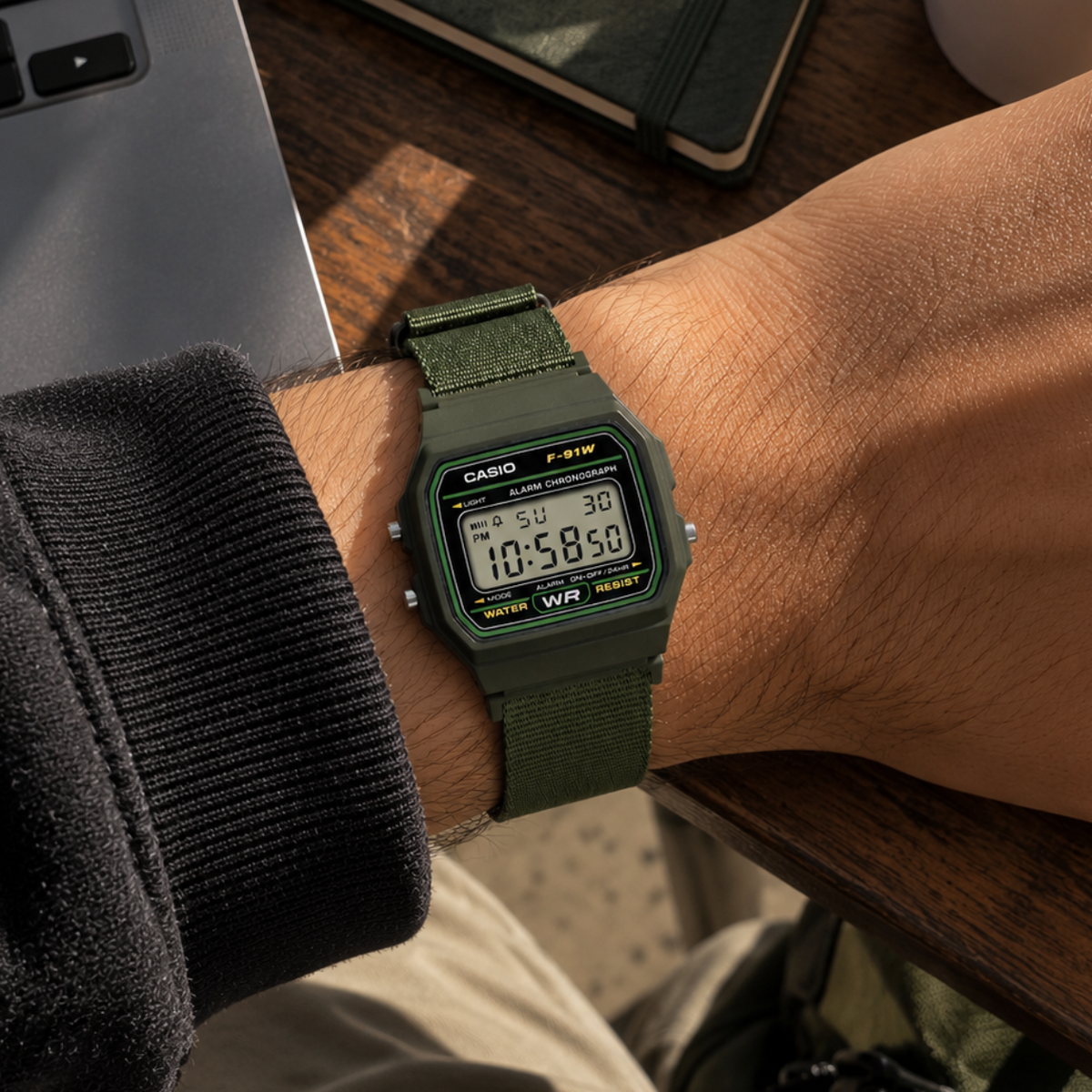 Casio Youth F-91WF-3A Water-Resistant Digital Green Resin Glass Watch