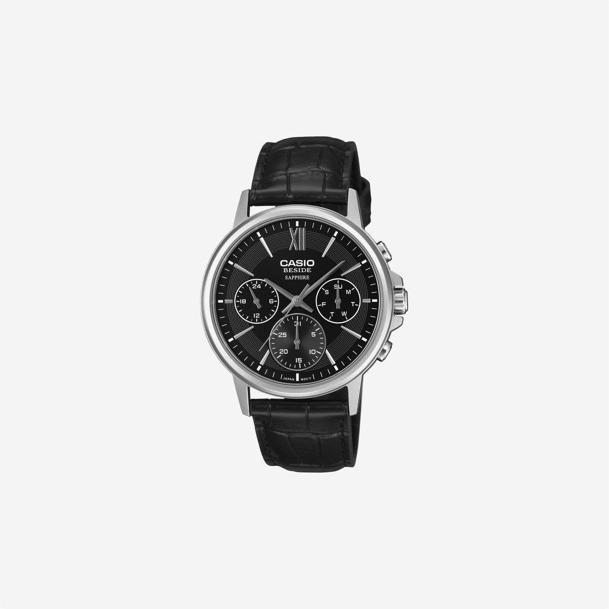 Casio Enticer BMS-300L-1AVDF Quartz Black Dial Analog Leather Watch