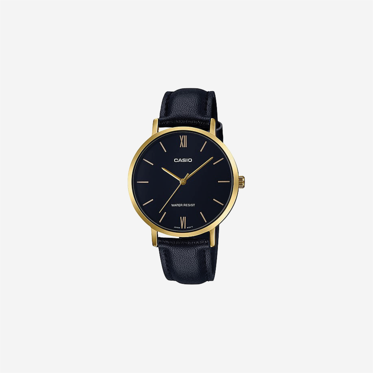 Casio Enticer LTP-VT01GL-1BUDF Quartz Black Dial Analog Black Leather Strap Watch