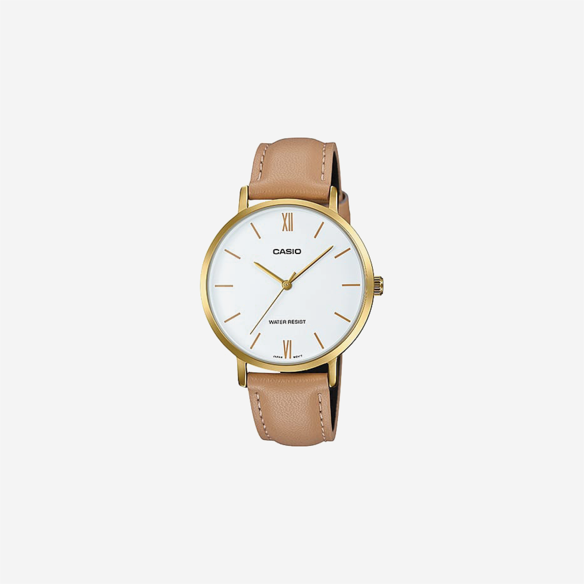 Casio Enticer LTP-VT01GL-7BUDF Quartz White Dial Analog Brown Leather Strap Watch