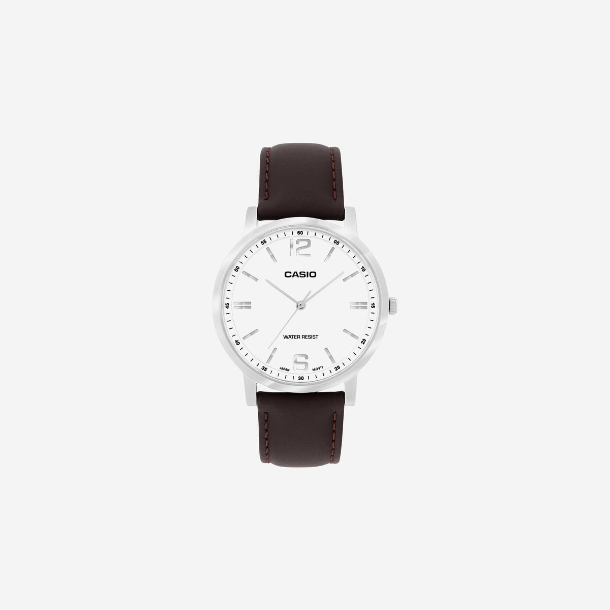 Casio Enticer Men Quartz White Dial Analog Brown Leather Strap Watch